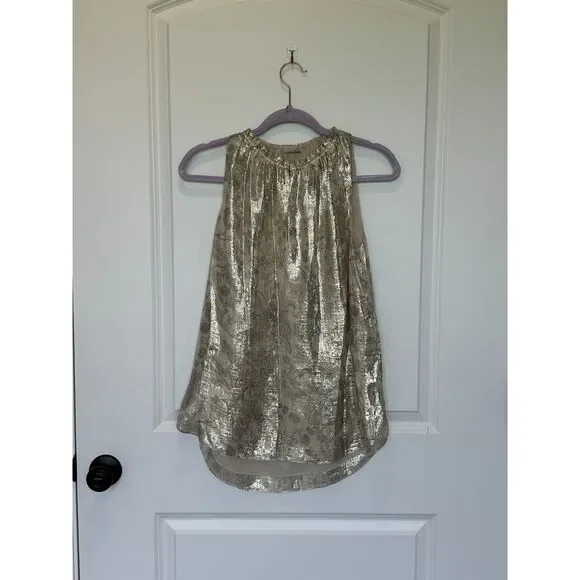 Elie Tahari Ruffle Neck Metallic Silk Blend Blouse Size XS - Picture 2 of 8